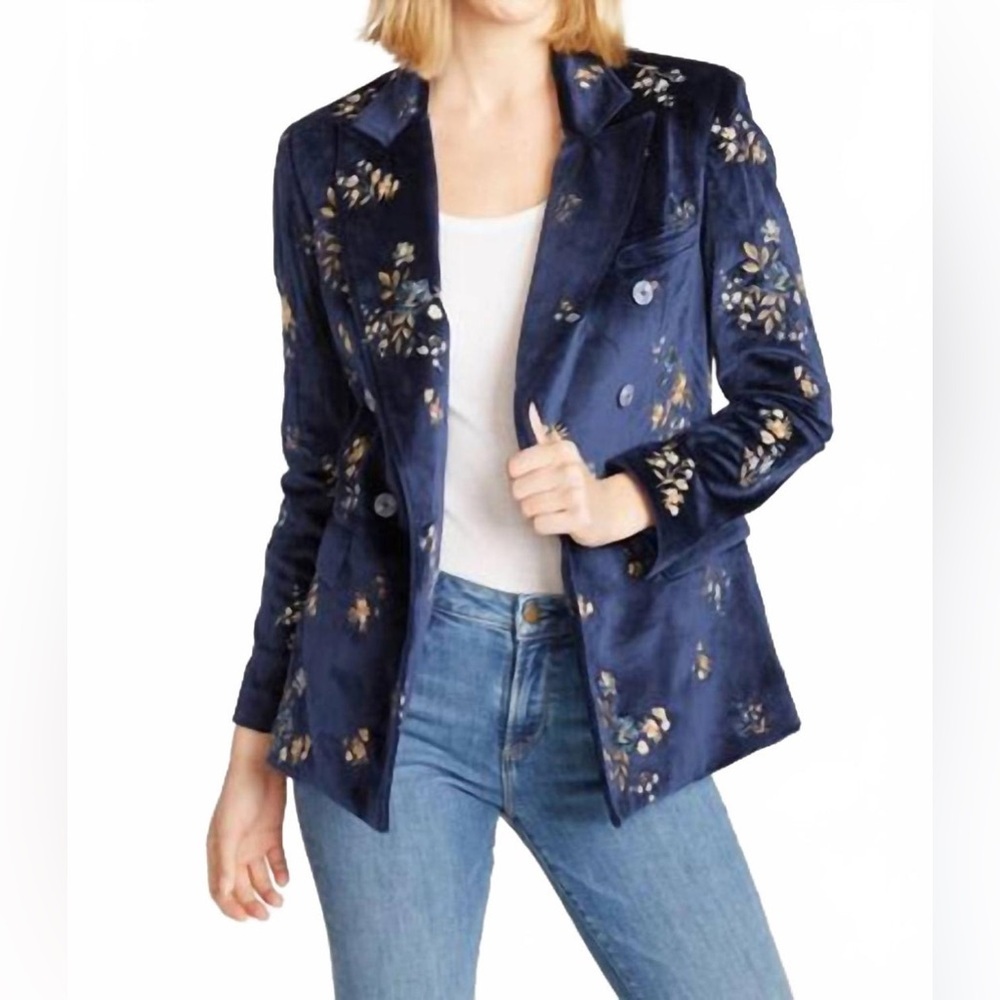 DRIFTWOOD velvet embroidered blazer in navy
